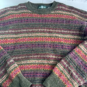 VTG Hunt Club 100% Wool Fair Isle Crewneck Sweater Preppy Grandpa Large